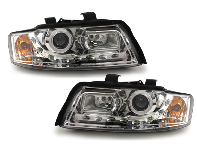 Scheinwerfer für AUDI A6 4B 01-04 Facelift Tagfahrlicht-Optik chrom