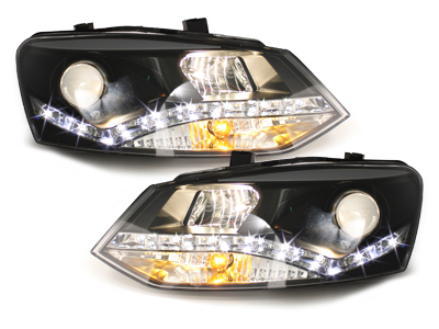 LED Tagfahrlicht Scheinwerfer für VW Polo 6R 09-14 schwarz SONAR