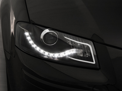 Scheinwerfer für AUDI A3 8P 03-08 Tagfahrlicht-Optik schwarz EE