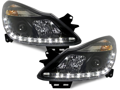 LED TAGFAHRLICHT Scheinwerfer für Opel Corsa D 06-10 black schwarz