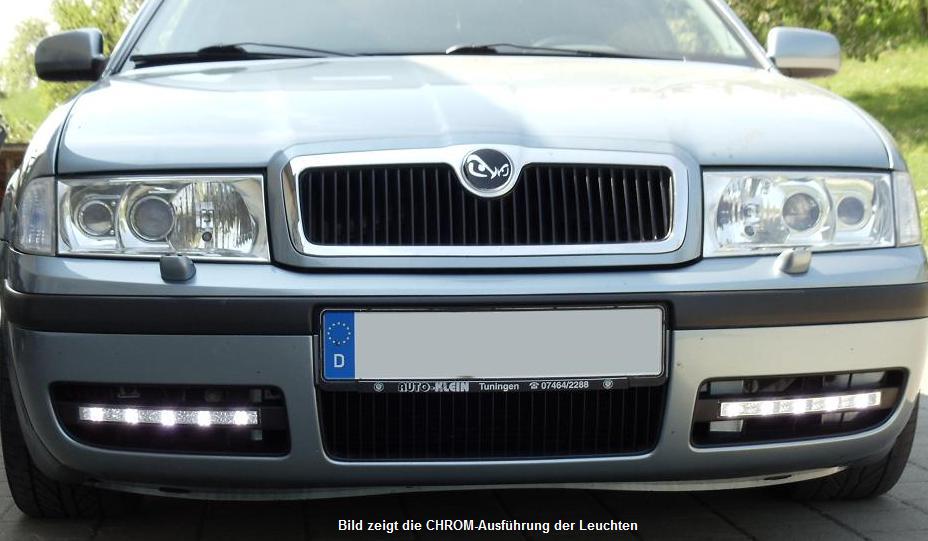 LED Tagfahrlicht + Blende passgenau für Skoda Octavia 1U ab Bj. 2000 mit LGX14Y