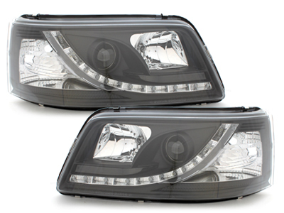 Scheinwerfer für VW T5 Bus 03-09 Tagfahrlicht-Optik schwarz mit Motor