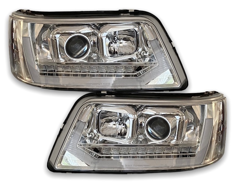 Tagfahrlicht Scheinwerfer chrom dynamischer LED Blinker für VW T5 03-09 Laufblinker