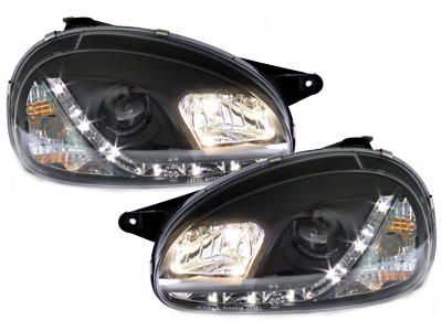 Scheinwerfer für Opel Corsa B 3/5T 93-01 Tagfahrlicht-Optik schwarz