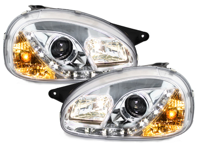 Tagfahrlicht-Optik Scheinwerfer für Opel Corsa B 3/5T 03.93-01 chrom