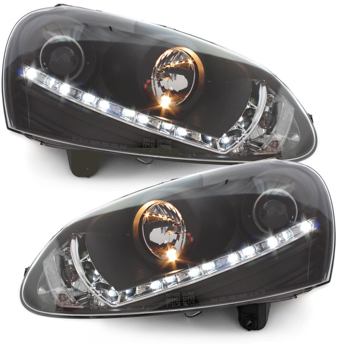 LED TAGFAHRLICHT Scheinwerfer für VW Golf 5 V 03-09 schwarz für XENON