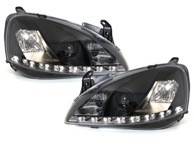 LED TAGFAHRLICHT Scheinwerfer für Opel Corsa C 01-06 black schwarz
