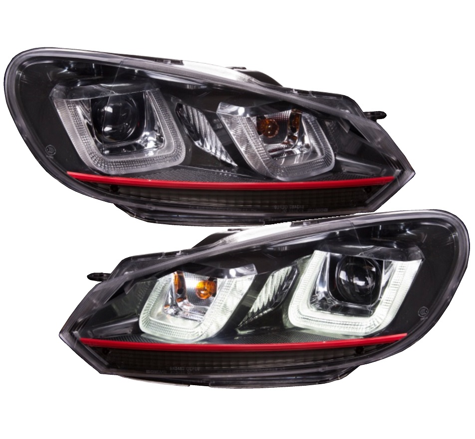 Tagfahrlicht Scheinwerfer für VW Golf 6 VI 08-12 schwarz-rot Golf 7-Look