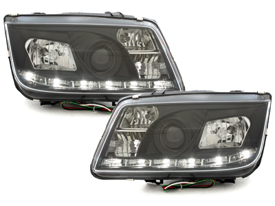 LED TAGFAHRLICHT Scheinwerfer für VW Bora 99-08 black schwarz
